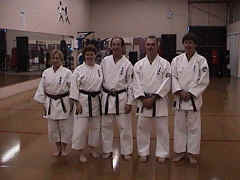 Black Belt Testing candidates (L-R): Margaret Maclennan, Arlene Viscount, Ken Desjardins, Dave Leduc, Joe Blake.