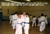 McCartthy sensei explaining application theory to Margaret (L) and Christine (R) (Shito-Kai Midland Dojo).