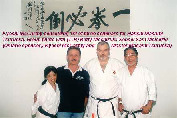 Kyoshi McCarthy concluding first of three seminars for Hanshi Masami Tsuruoka.  Group photo with (L-R) Betty Mochizuki; Sensei Sam Moledzki (Ontario sponsor); Kyoshi McCarthy; and Master Masami Tsuruoka.