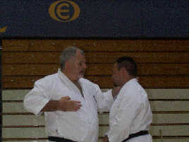 Kyoshi McCarthy demonstrating on Western Canada Shibucho & Sensei Dudley Driscoll from Calgary, Alberta.