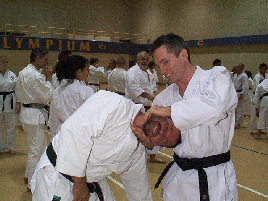 Sensei Rick Ouellette (Ottawa) working with Sensei Dudley Driscoll (Calgary).