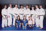 Team Canada group picture.  (l-r): Sensei Kenny Desjardins (Shitokai Penetang, Ontario); Michael Axten (Shitokai Penetang, Ontario); Sensei Andr Pronovost (Shitokai Qubec); Iwata Genzo sensei (WSKF Shitokai, Japan), Moledzki sensei (Shitokai Canada, President); Katarina Vadovicova-Tarana (Shitokai Terrebonne, Qubec - GOLD MEDAL: Women's KATA); Nigel Nikolaisen (Vancouver Island Shitokai - GOLD MEDAL: Men's KATA); Joe Blake (Midland Shitokai).  Kneeling (Shitokai Terrebonne, Qubec) (l-r): Gabrielle Cote (Individual Kata Girls 15-16 Bronze Medal & Team Kata Gold Medal); Anick Croels (Individual Kata Girls 15-16 Bronze Medal & Team Kata Gold Medal); Daphne Trahan-Perrault (Team Kata Gold Medal).