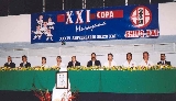 Head table: (l-r) Guido Alba sensei(Guatemala Shito-kai), guest, Hasegawa Yukimitsu sensei, Japan, Iwata Genzo sensei Honbu dojo, Japan, Murayama Sensei, guest, Ishikawa Hiroshi sensei, Ted Rabino sensei (USA Shito-kai), Sam Moledzki sensei (Shito-kai Canada), Brian Jarvis sensei (Shito-kai England).